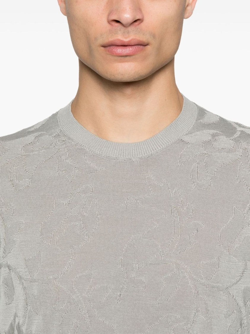 Tagliatore Textured Floral Pattern Grey T-Shirt