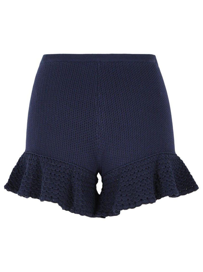 Self-Portrait Navy Blue Viscose Blend Shorts