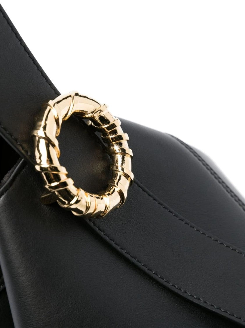Lanvin Sculptural Black Calf Leather Shoulder Bag