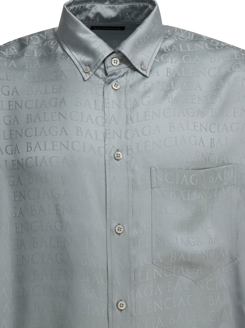 Balenciaga Lightweight Grey Balenciaga Shirt With Subtle Logo Pattern
