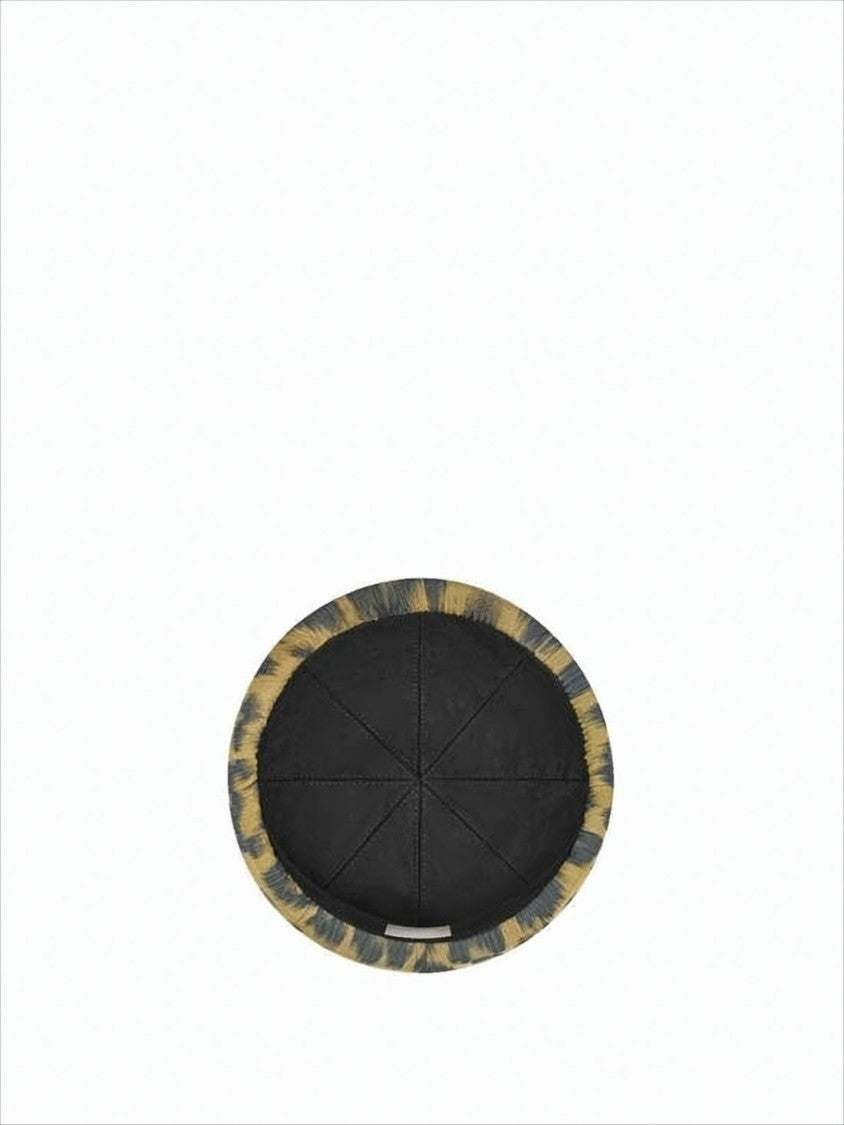 Christian Dior Round Leopard Print Beret With Button Detail