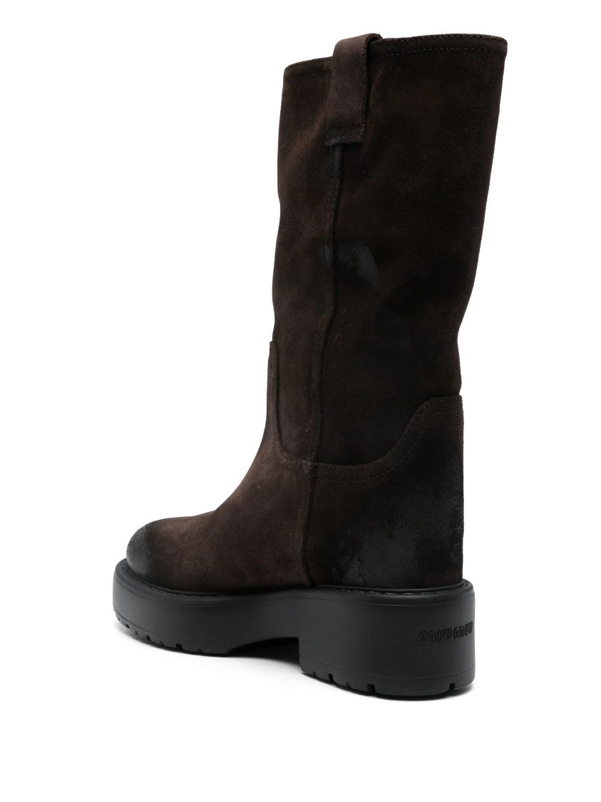Miu Miu Suede Mid-Calf Rubber Sole Boots