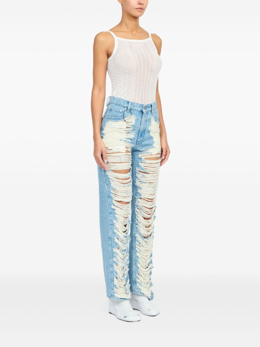 Mm6 By Maison Margiela Distressed Light Blue Jeans With Signature Numbers Motif