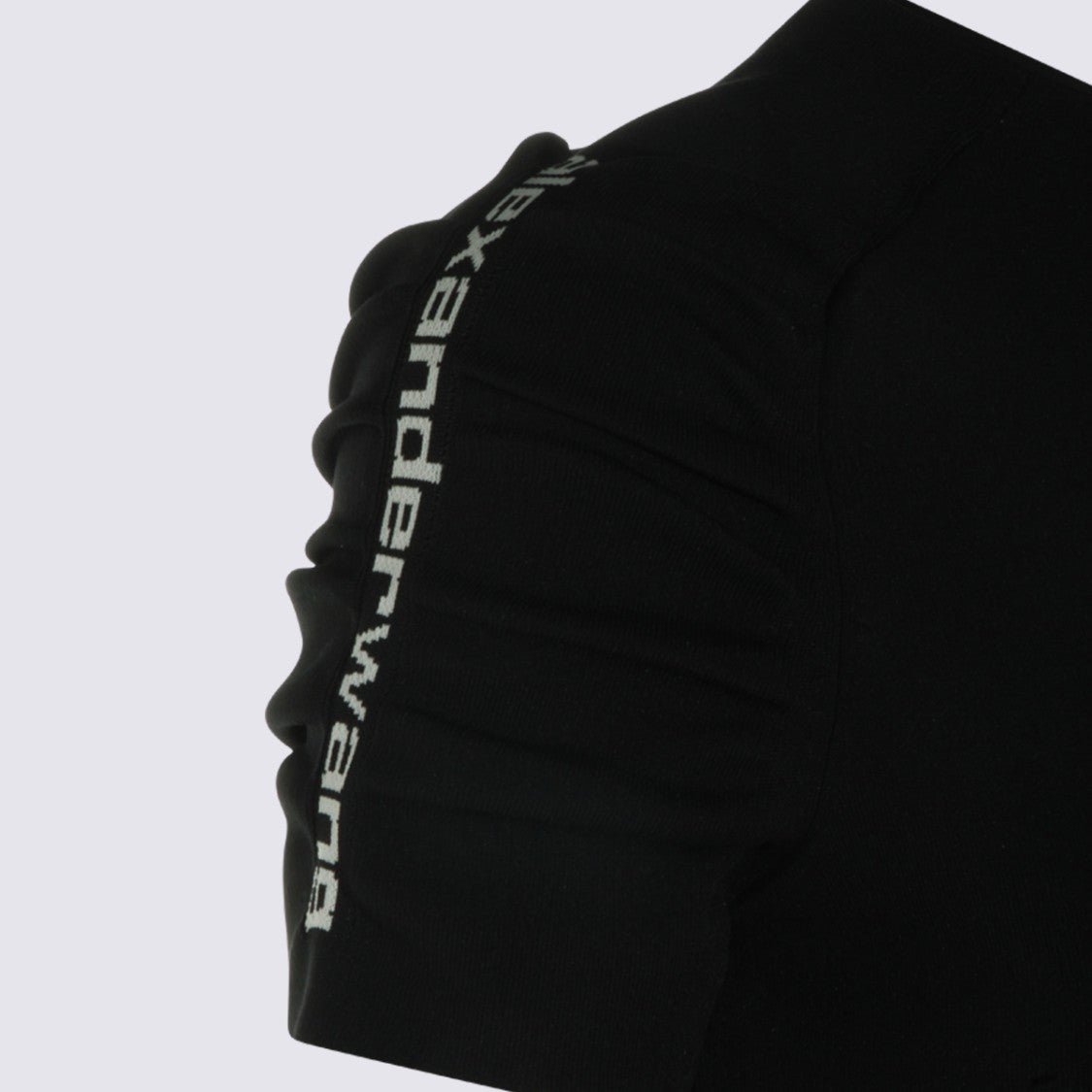 Alexander Wang Fitted Black Mini Dress With Ruched Sleeves And High Neckline