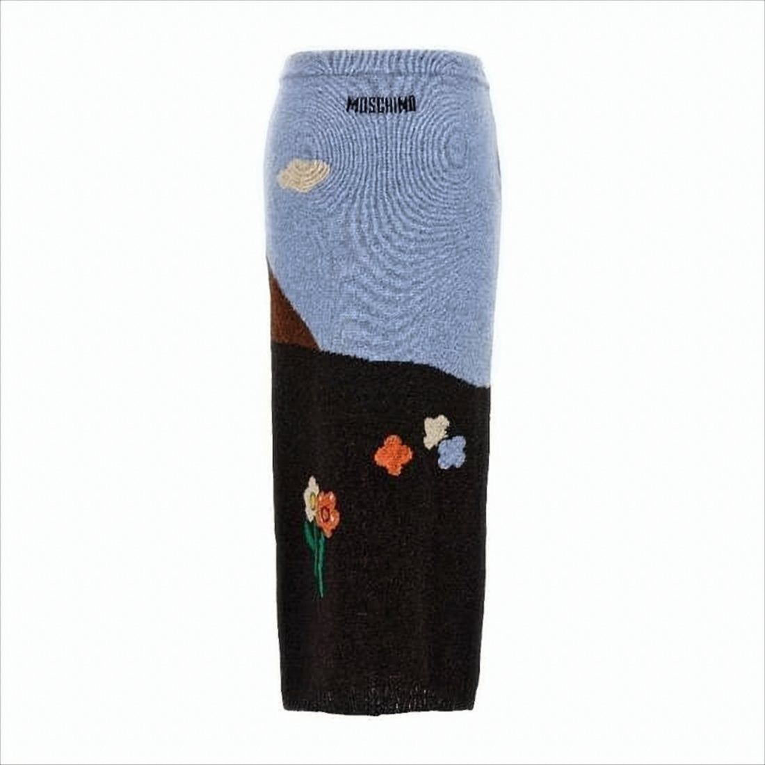 Moschino Scenic Knit Long Skirt With Ribbed Waistband