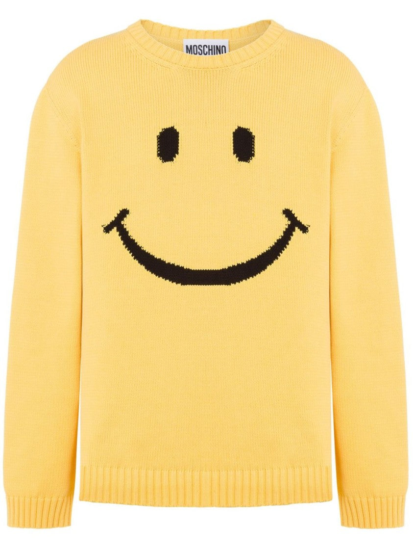 Moschino Cotton Blend Knit Sweater With Playful Embroidery