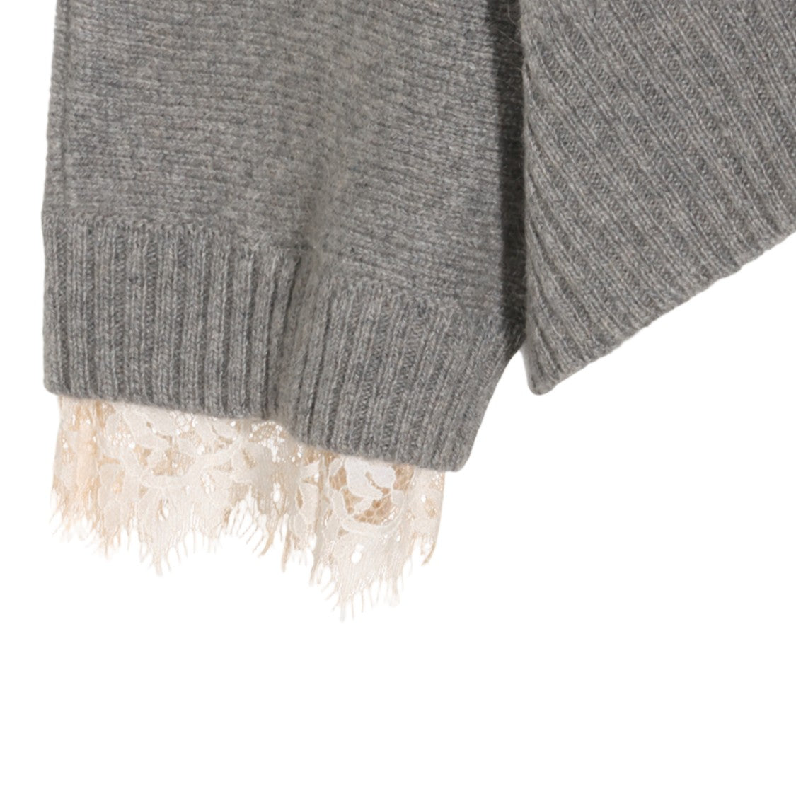 Alberta Ferretti High-Neck Lace Trim Knit Sweater