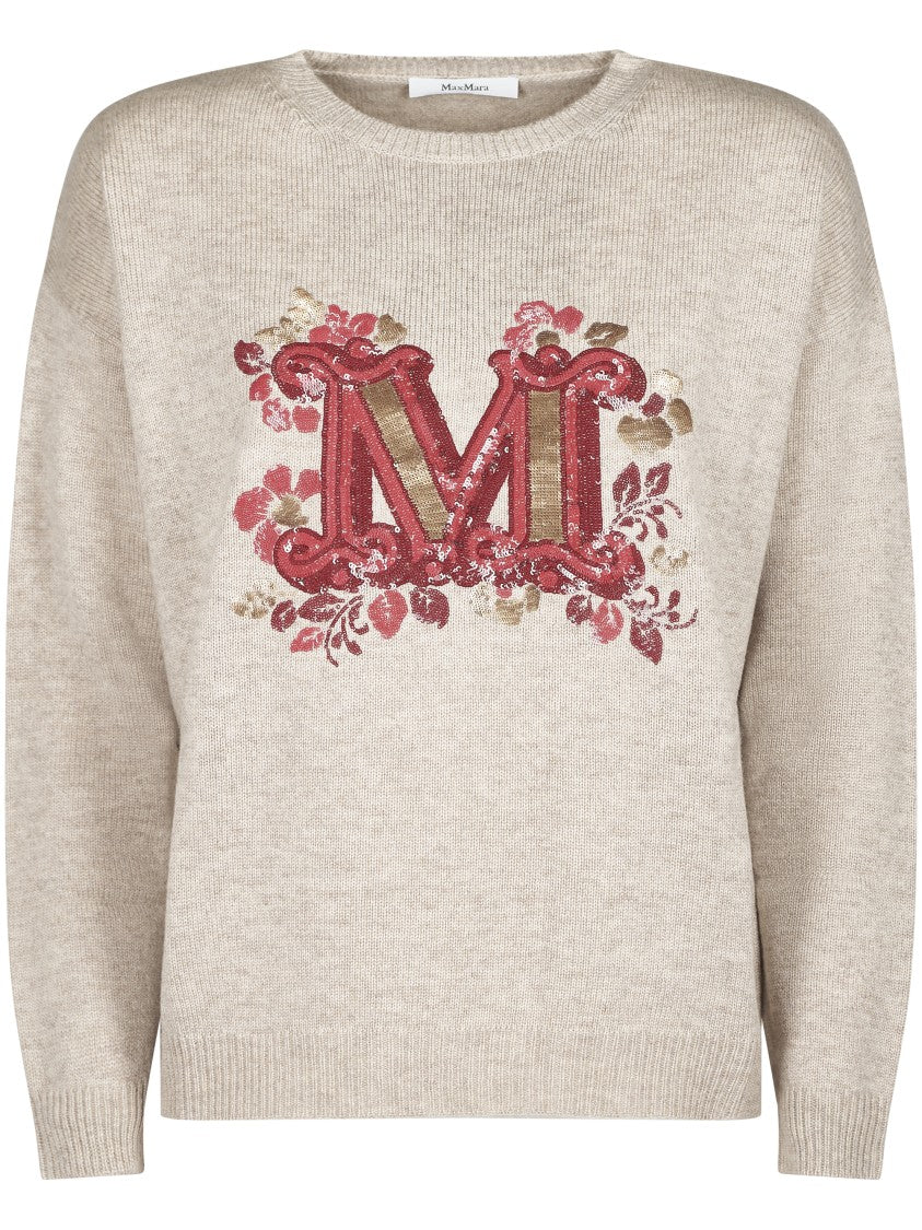 Max Mara Relaxed Fit Knit Sweater With Floral Sequin Detail