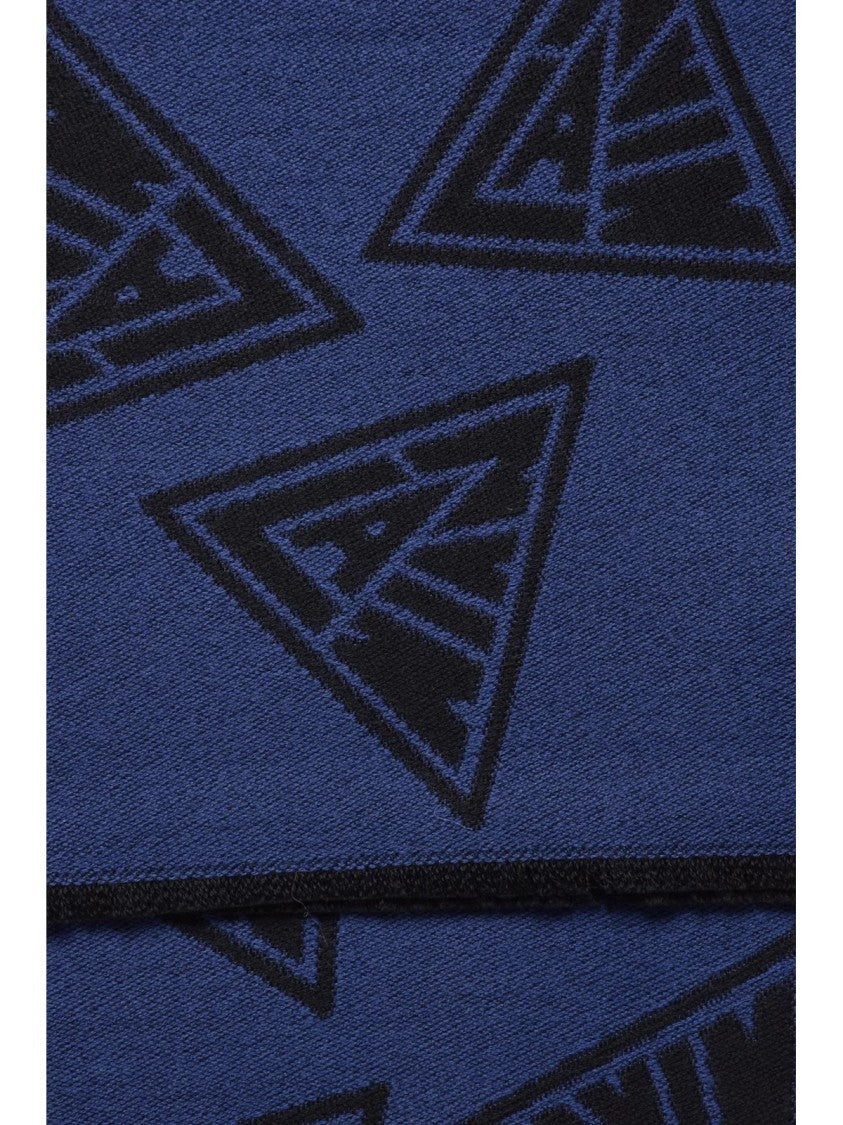Lanvin Wool Scarf With Patterned Logo Design In Deep Indigo