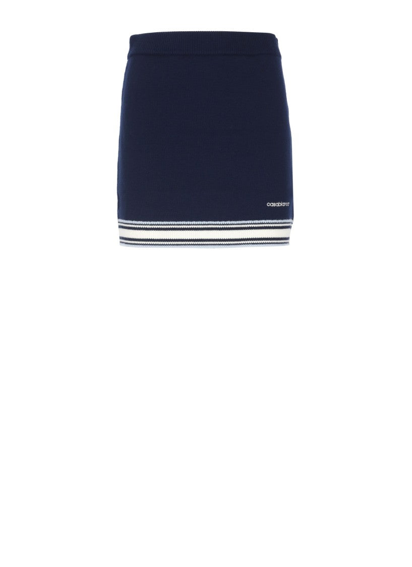 Casablanca Blue Wool Skirt With Contrasting Hem