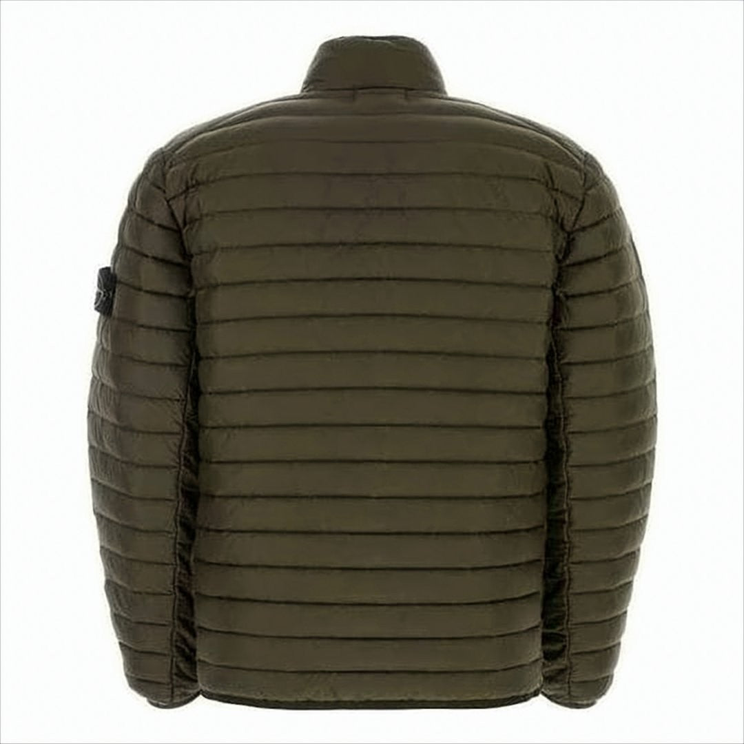 Stone Island Quilted Green Puffer Jacket With High Collar