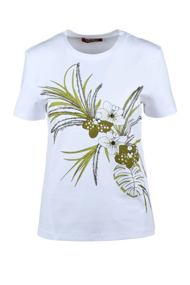 Max Mara White Green Cotton T-Shirt