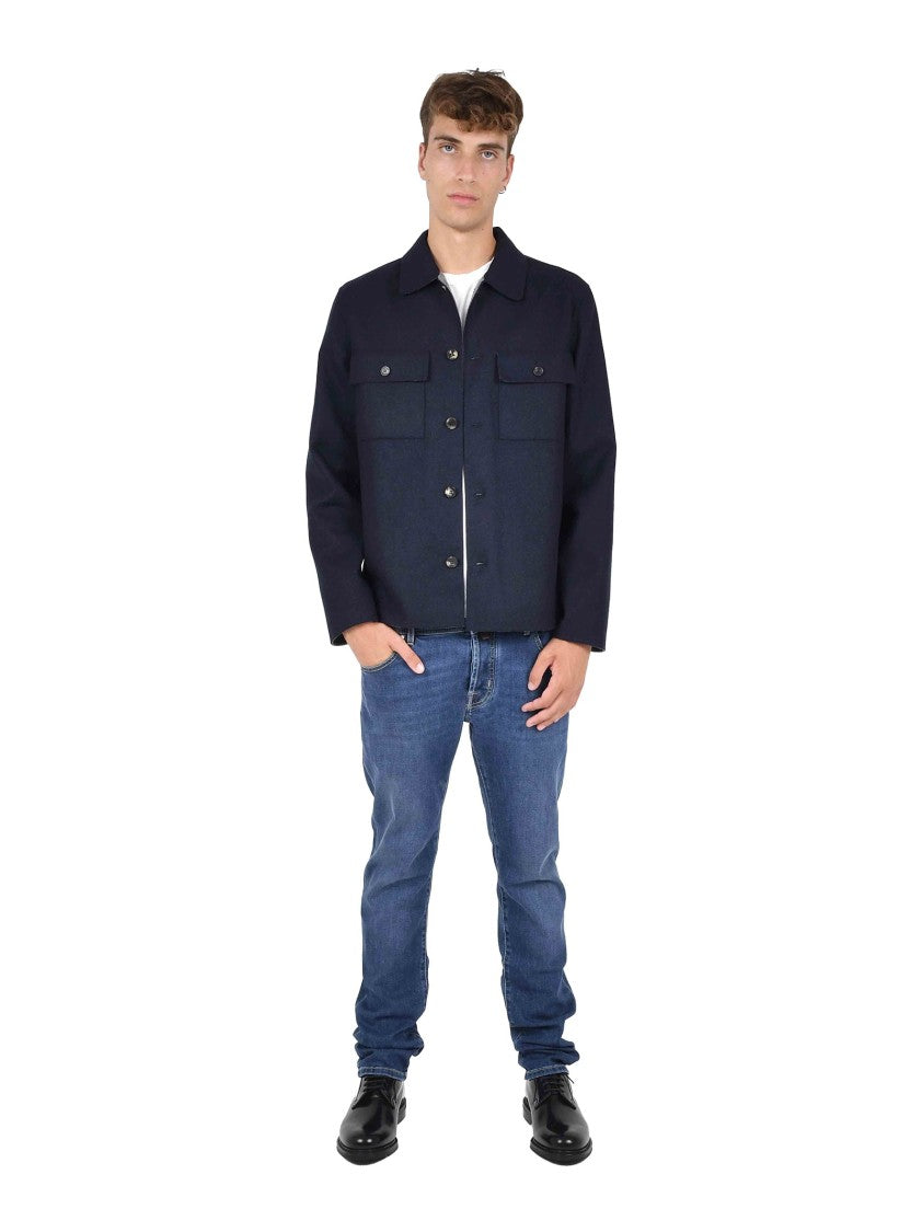Jacob Cohen Navy Blue Wool-Cashmere-Silk Blend Coat