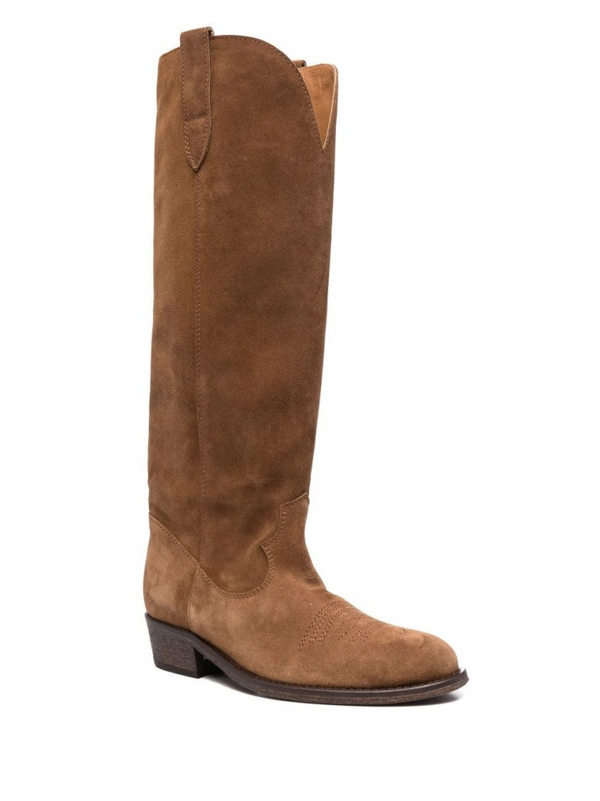 Via Roma 15 Suede Leather Tall Boots With Western-Inspired Detailing