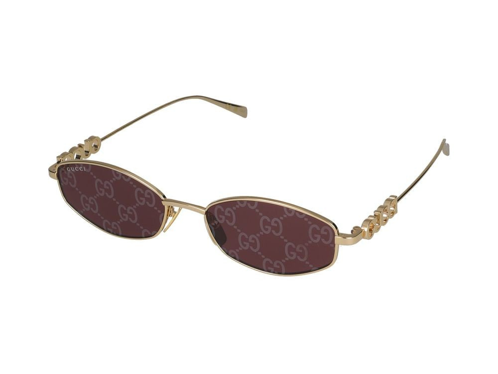 Gucci Gold Oval Red Lenses Metal Frame Sunglasses