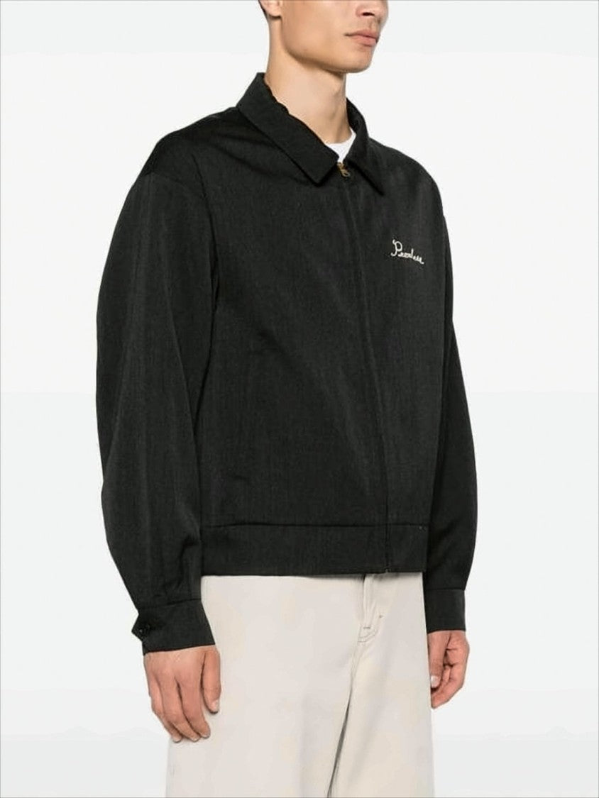 Visvim Black Wool And Linen Jacket With Embroidered Detail