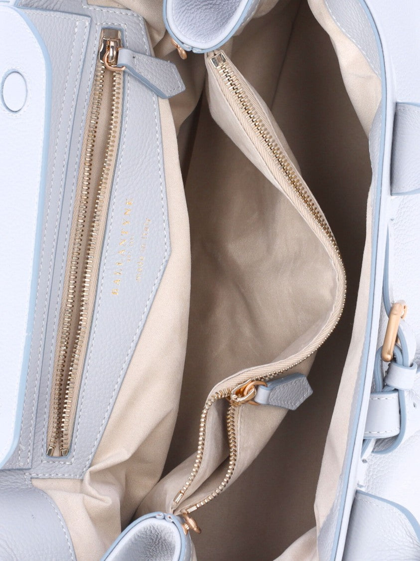 Ballantyne Structured Light Blue Calf Leather Tote With Adjustable Buckle