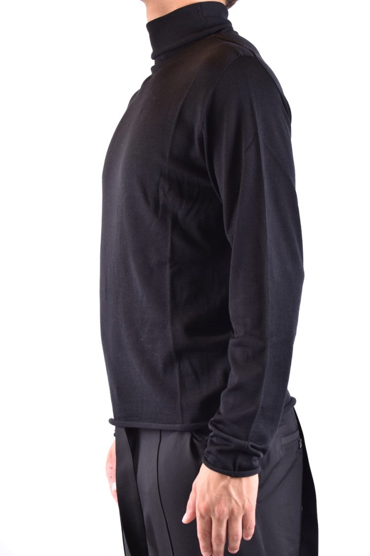 Isabel Benenato High Turtleneck Black Wool Sweater With Design