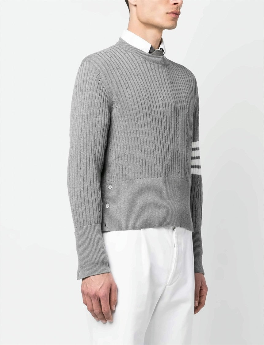 Thom Browne Four-Bar Cable Knit Sweater With Tricolor Cuffs