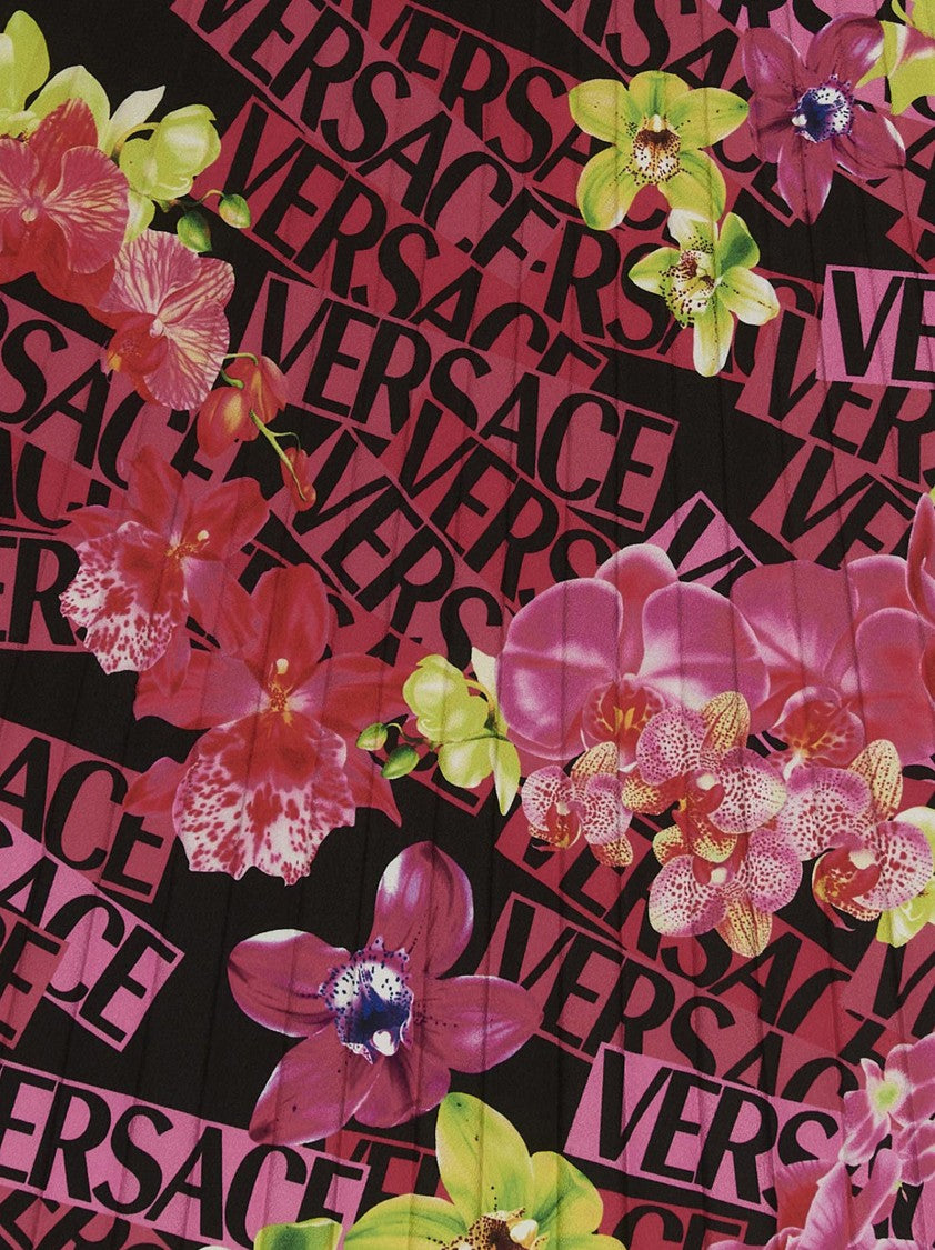 Versace Pleated Skirt With All-Over Orchid Print