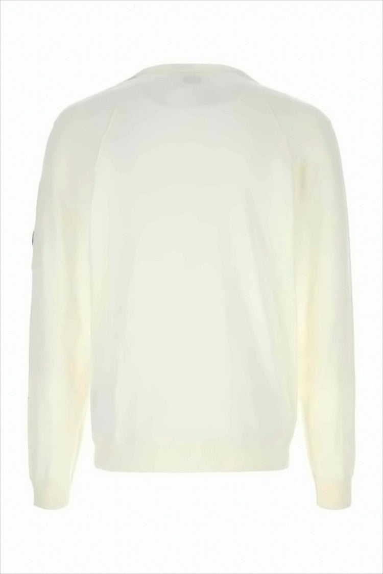 C.P. Company Minimalist White Cotton Sweater With Subtle Patch Detail