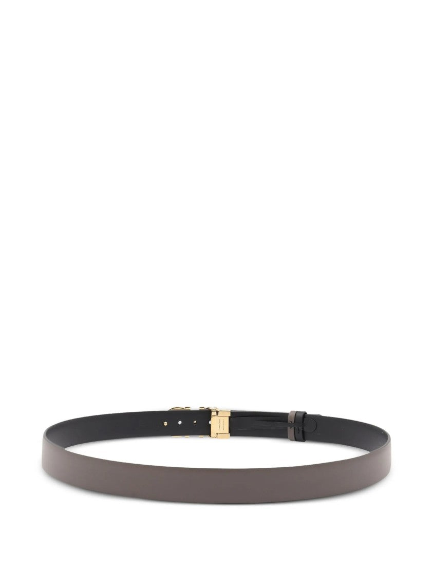 Salvatore Ferragamo Taupe Gancini Buckle Matte Leather Belt