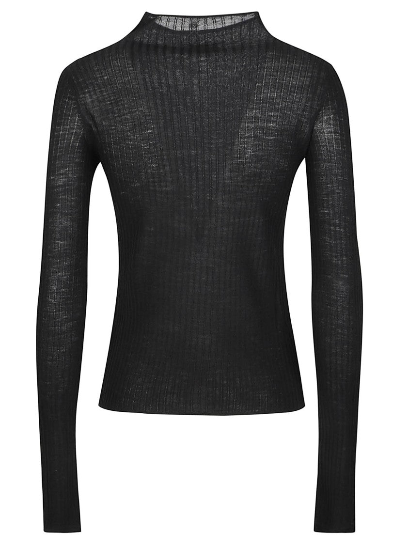 Patrizia Pepe Black Long Sleeve Turtle Neck Fitted Wool Turtleneck