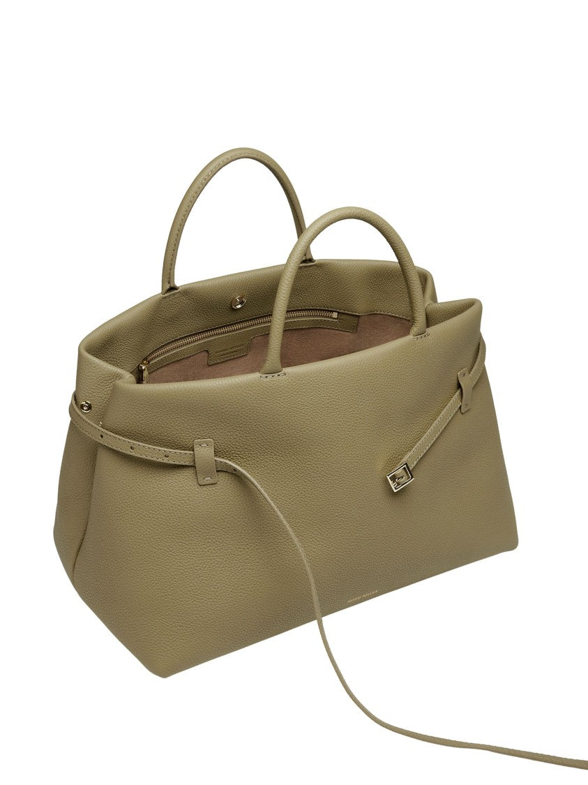 Manu Atelier Olive Green Hammered Leather Shoulder Bag
