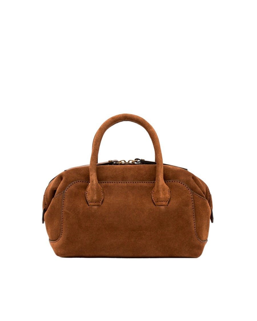 Gianni Chiarini Barrel-Shape Suede Handbag With Double Handles And Removable Strap