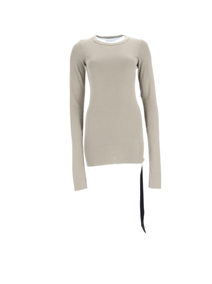 Drkshdw By Rick Owens Basic Fitted Long-Sleeve Asymmetrical Cotton Top