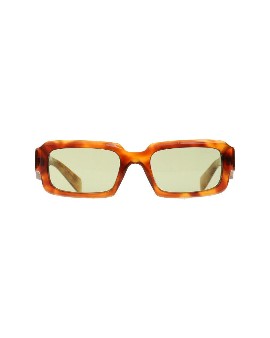 Prada Oversized Cognac Tortoise Sunglasses With Geometric Temples