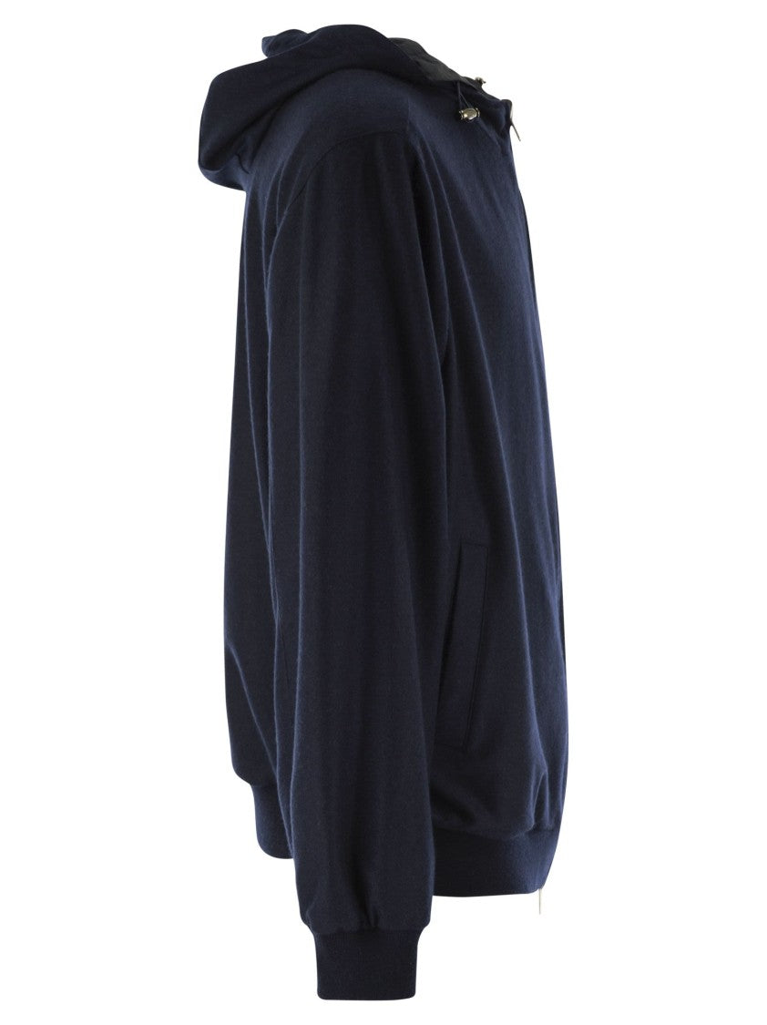 Fedeli Reversible Bomber Jacket With Hood In Cashmere Flannel And Airstop