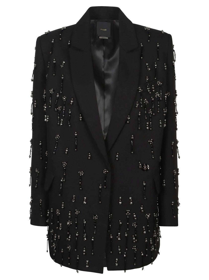 Pinko Embellished Oversized Jacket With Crystal Rhinestones