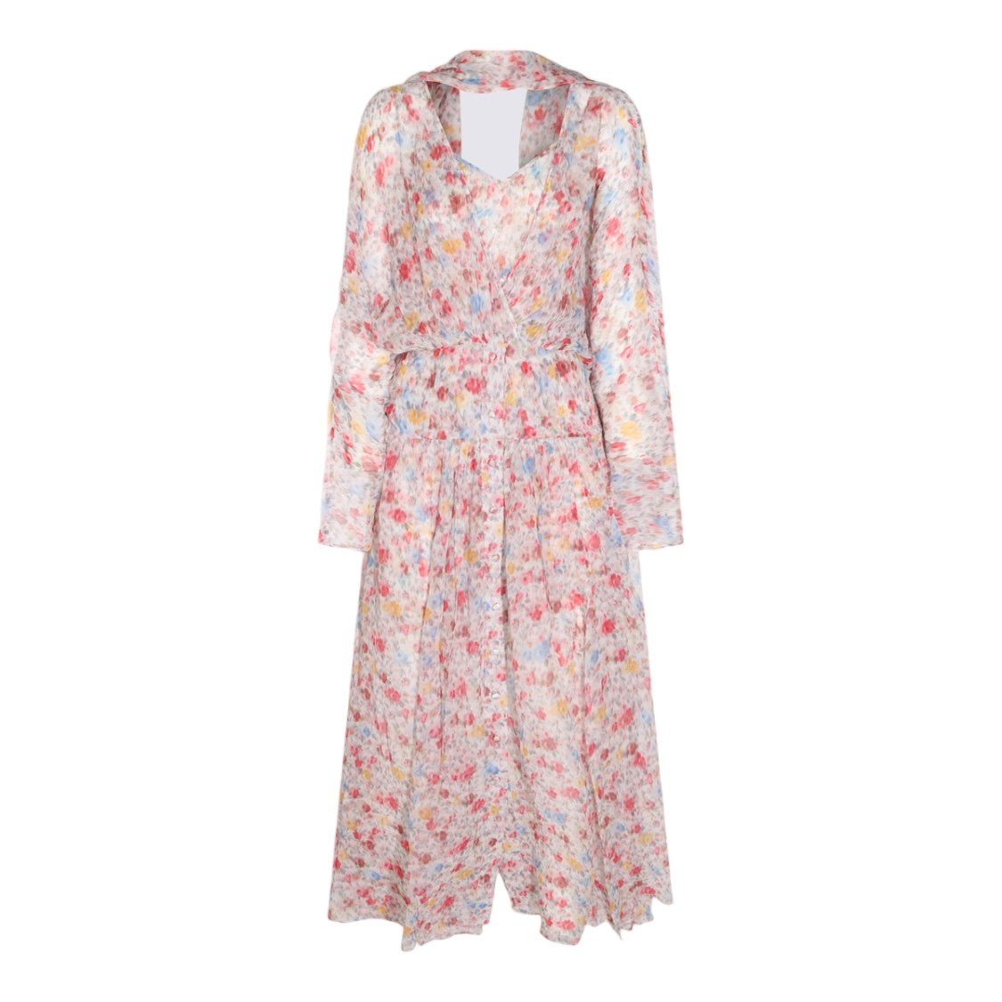 Ganni Floral Print Fitted Waist Midi Dress
