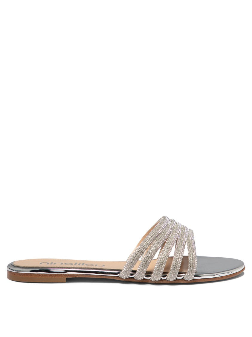 Ninalilou Silver Leather Sandals With Shimmering Straps