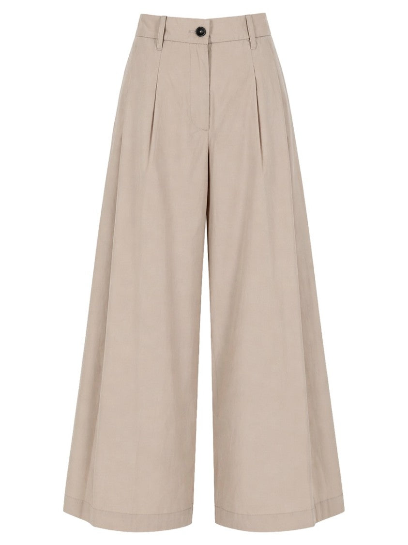 Nine In The Morning Beige High Waist Wide-Leg Pleated Trousers
