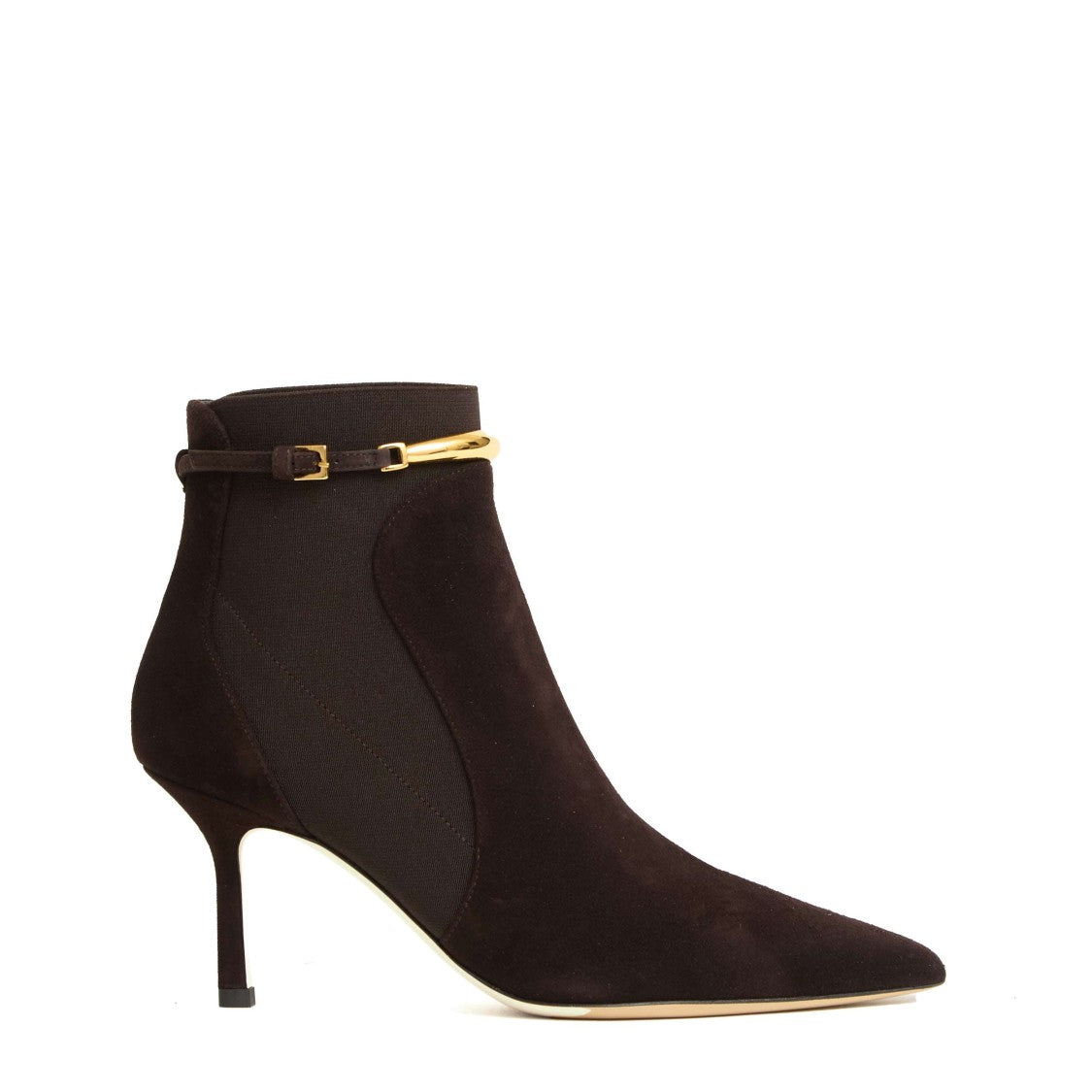 Ninalilou Brown Suede Ankle Boots With Gold Bracelet Strap