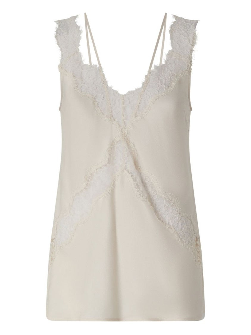Pinko Delicate Sleeveless Top With Lace Trim And Silky Texture