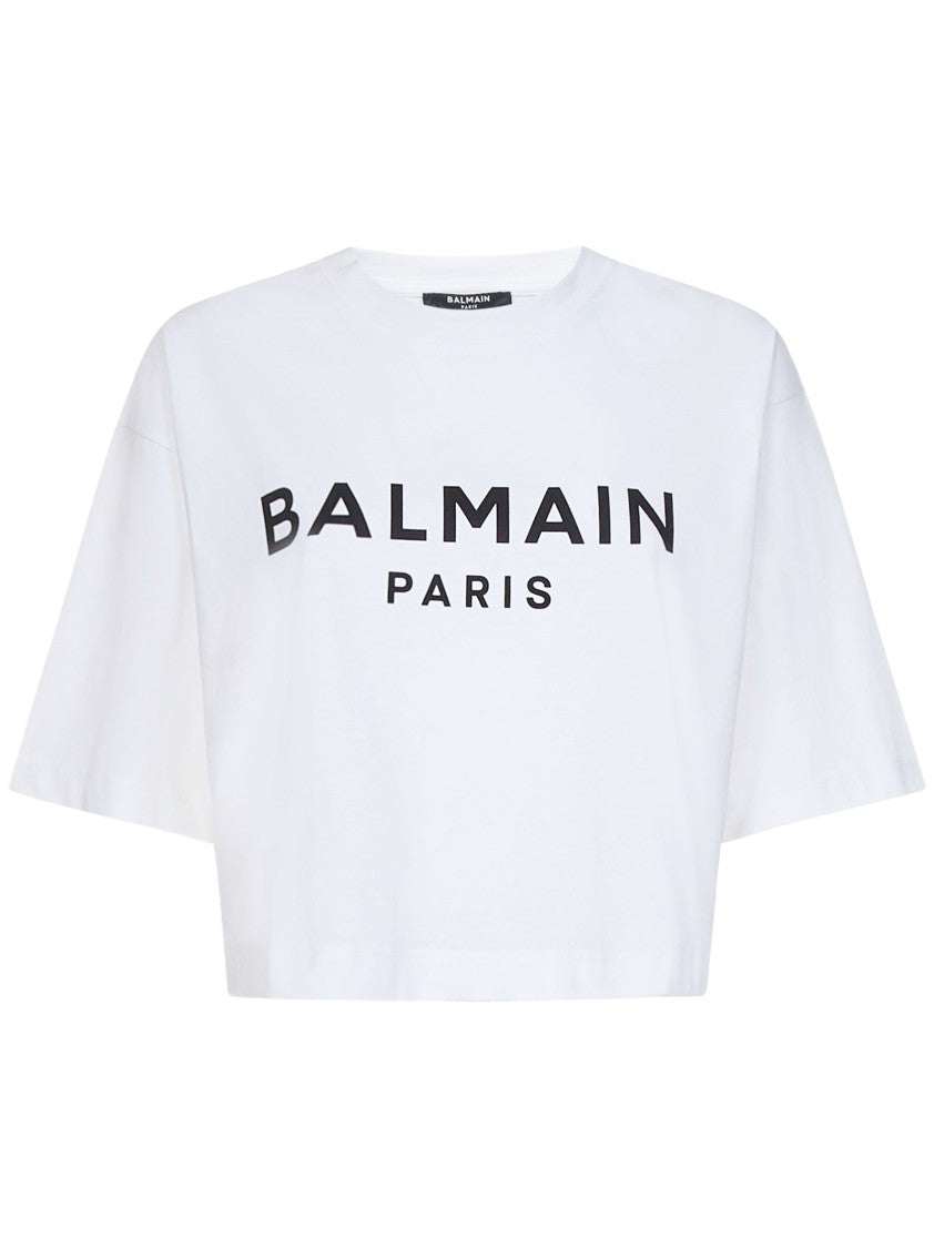 Balmain White Cotton Cropped T-Shirt