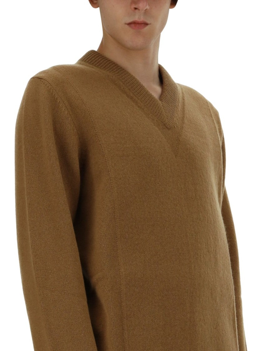 Jil Sander Relaxed Fit V-Neck Sweater With Ribbed Details