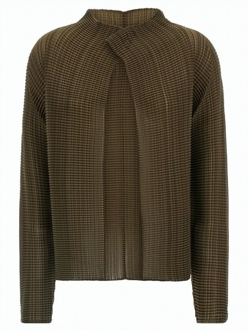 Issey Miyake Textured Pleated Blouse With Open Front Detail