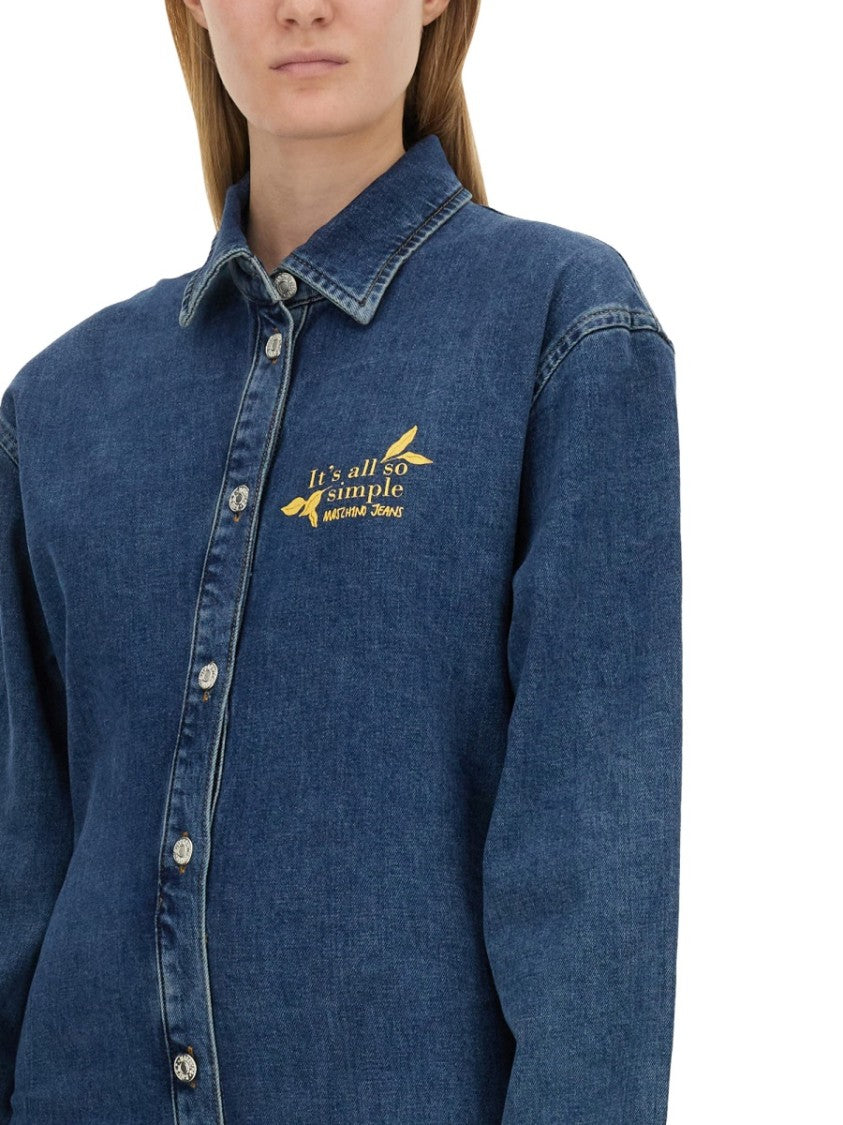 Moschino Classic Button-Down Denim Dress With Embroidered Detail