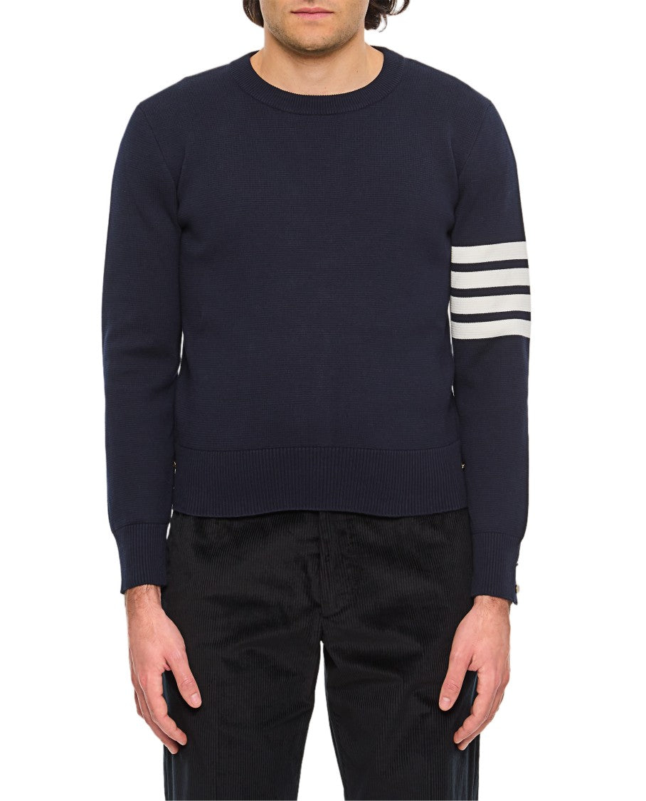 Thom Browne Crewneck Pullover With Distinctive Stripe Detail
