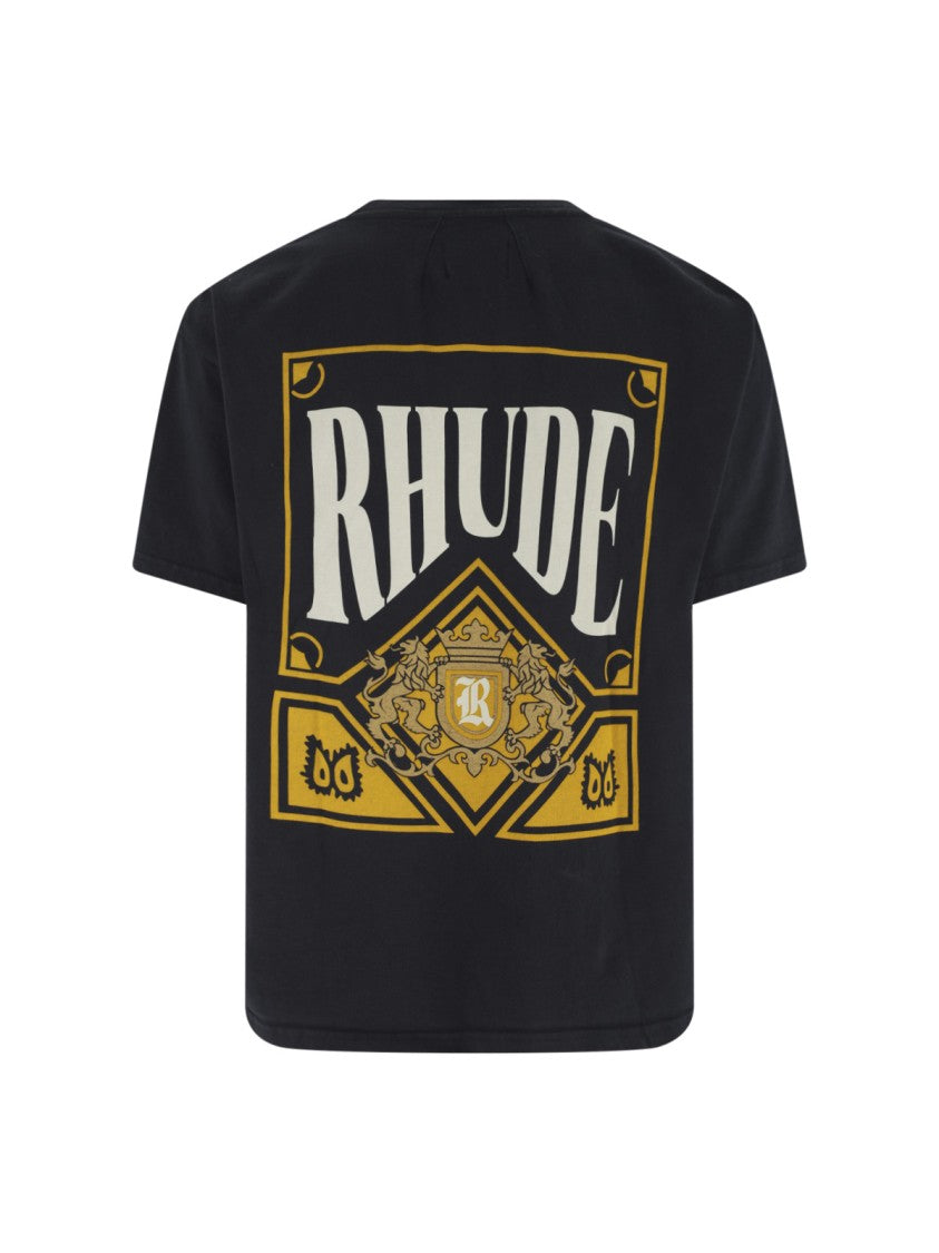 Rhude Black Cropped Graphic Ornate Logo T-Shirt