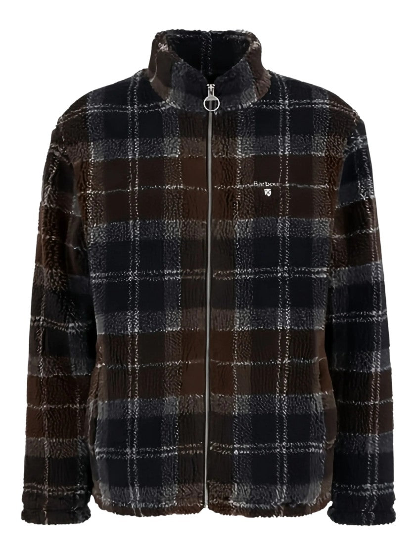 Barbour Textured Checkered Stand Collar Zippered Sweatshirt