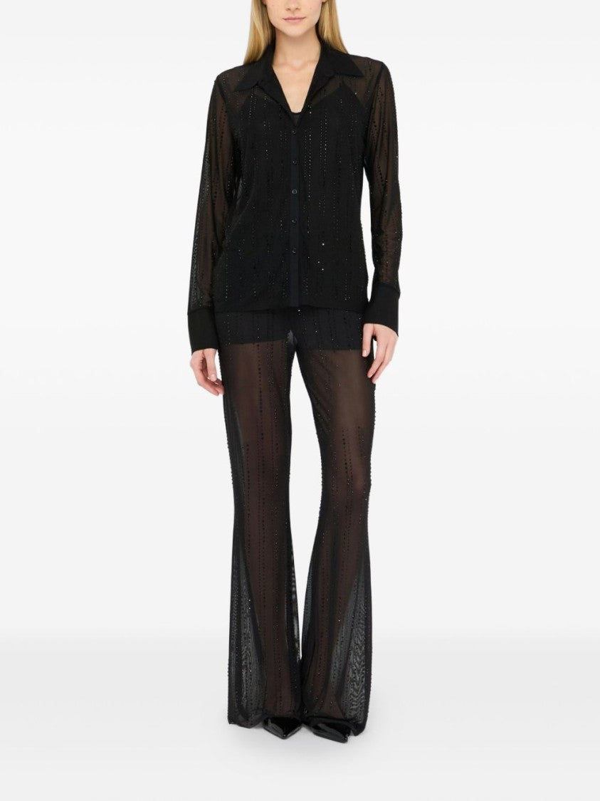 Liu Jo Sheer Black Long-Sleeve Shirt With Embellished Detailing