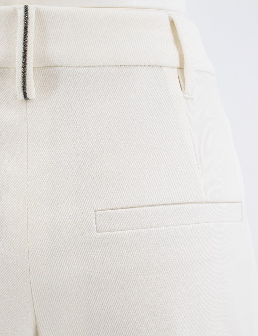 Brunello Cucinelli Tailored Off-White Trousers With Jewel Embroidery