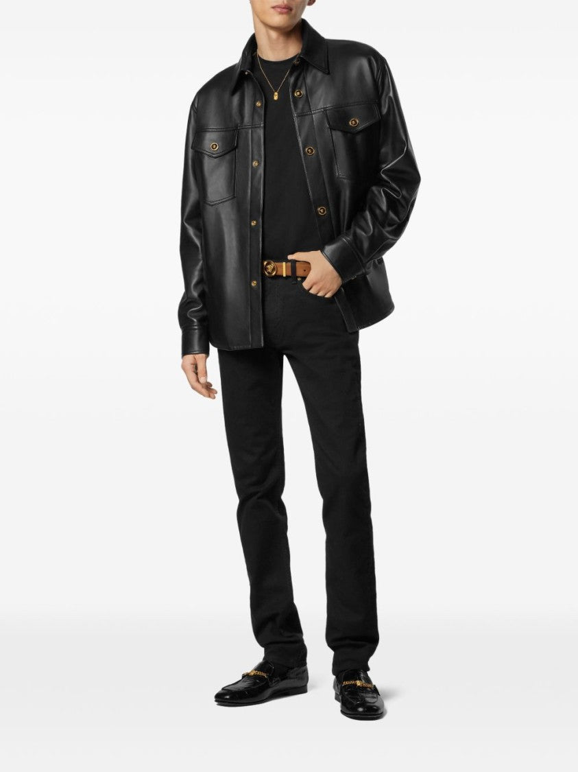 Versace Black Gold-Tone Embroidered Jeans