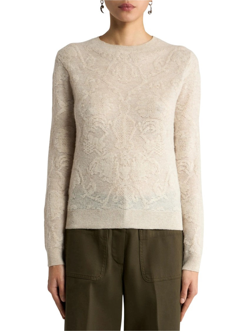 Etro Tailored Cropped Crewneck Sweater With Subtle Jacquard Pattern
