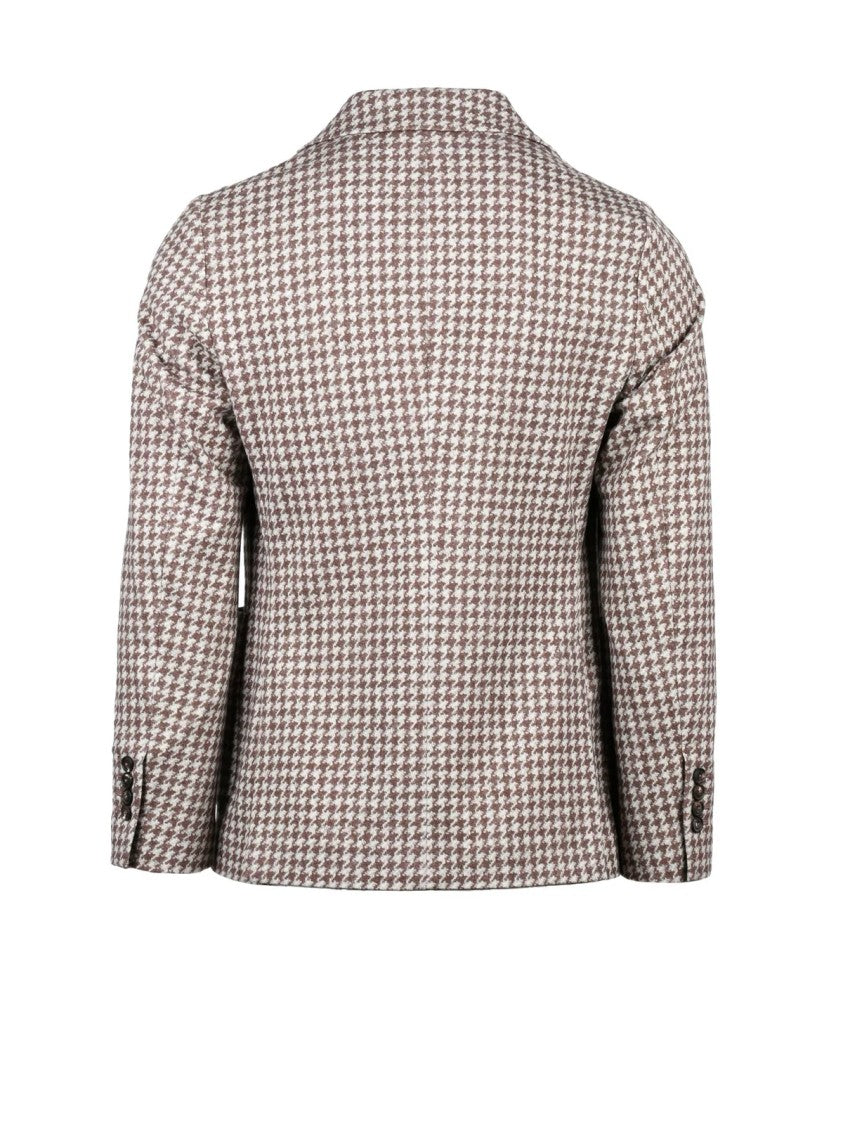 Circolo 1901 Rounded Brown Houndstooth Cotton Stretch Jacket